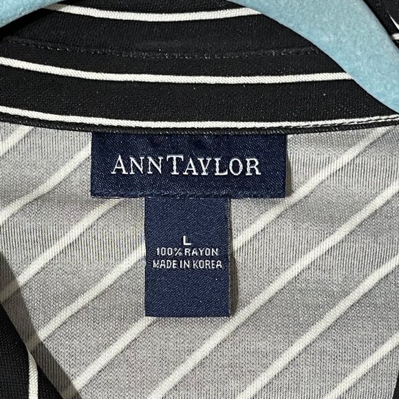 Ann Taylor Womens Black & White Striped Button-Up Shirt Size L Business Casual - Picture 4 of 6